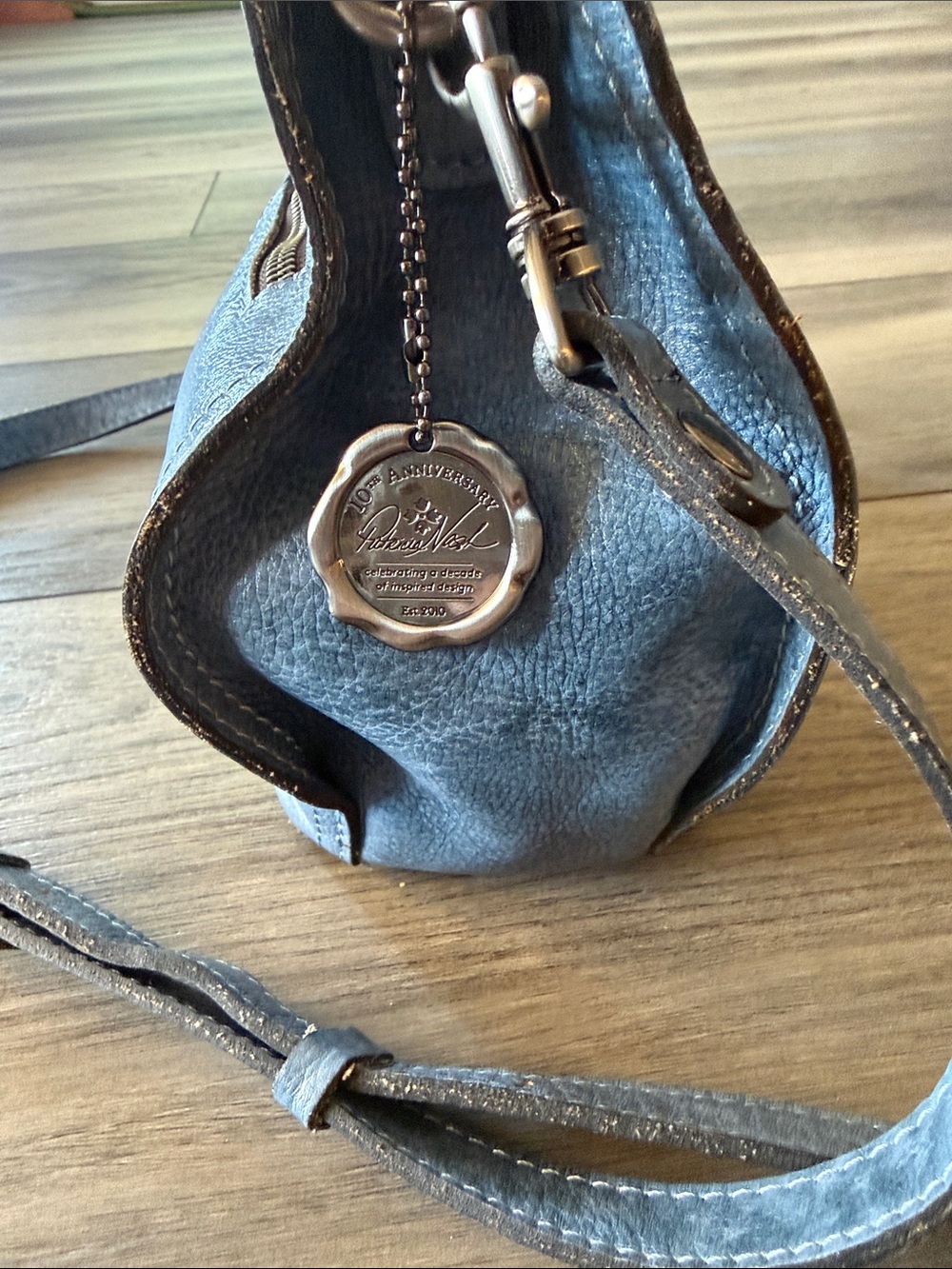Patricia Nash Blue Floral Cutout Satchel with Silver Underlay - Picture 2 of 11